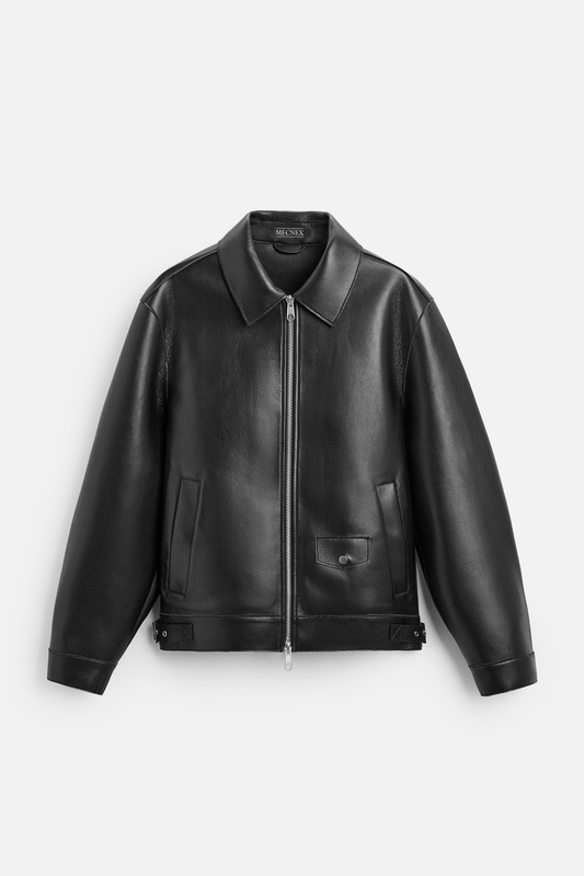Men black leather shacket