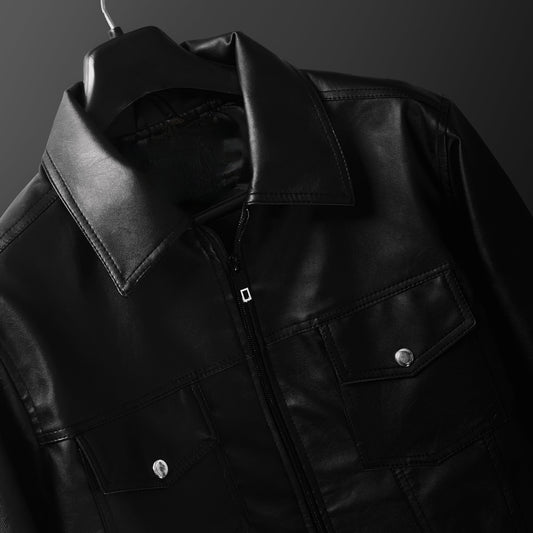 Men's black leather jacket