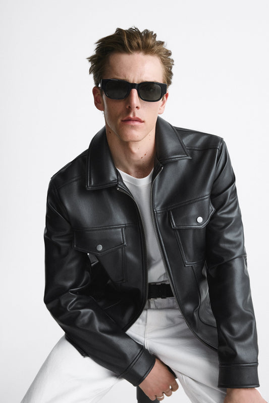 Men's black leather jacket